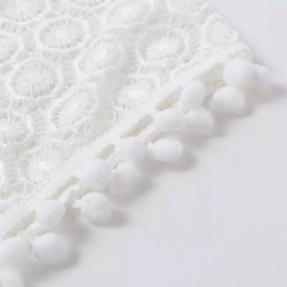 CLEARANCE White Boho Pompom Crochet Coverup Kimono Wrap - Picture 7 of 7